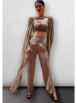 Jade by Ashima - Greyish Brown Crop Top with Pant and Cape