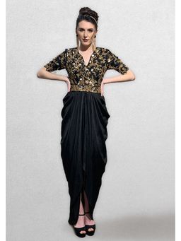 Jade by Ashima - Black Cowl Drape On The Waist Gown