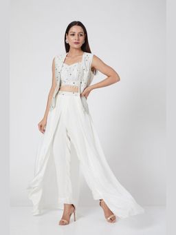 Jade by Ashima - Pant with Mirror Work Crop Top and Jacket