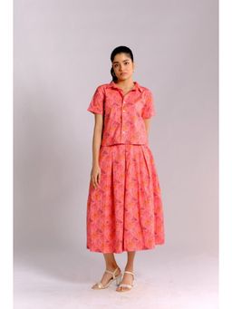 BUDUN - Jeena Peach Printed Pleated Midi Skirt