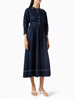 Notebook - Marika Navy Blue A Line Midi Dress