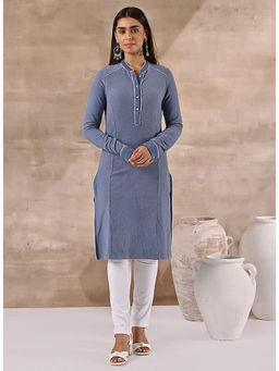 Lakshita - Full Sleeve Woolen Blue Striped Kurta