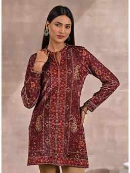 Lakshita - Maroon Multicolor Print Velvet Straight Kurti
