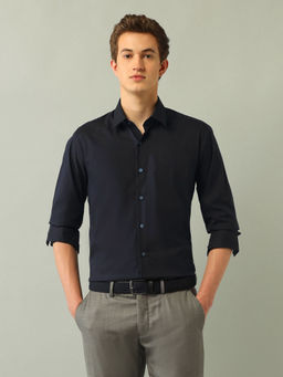 Arrow Newyork - Solid Blue Full Sleeves Collar Neck Shirt
