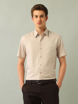 Arrow Newyork - Solid Brown Half Sleeves Collar Neck Shirt