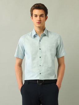 Arrow Newyork - Stripes Green Half Sleeves Collar Neck Shirt