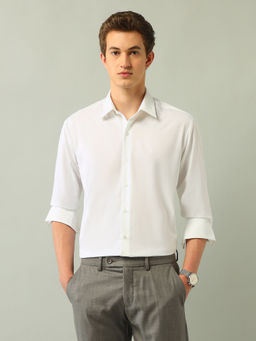 Arrow Newyork - Solid White Full Sleeves Collar Neck Shirt
