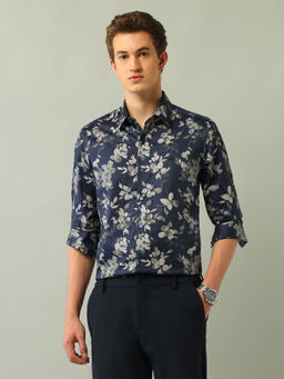Arrow Newyork - Floral Blue Full Sleeves Collar Neck Shirt