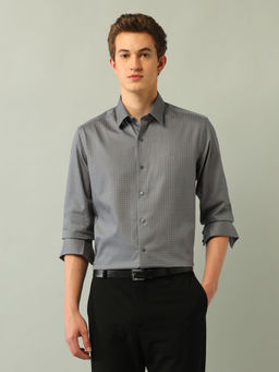 Arrow Newyork - Geometric Grey Full Sleeves Collar Neck Shirt