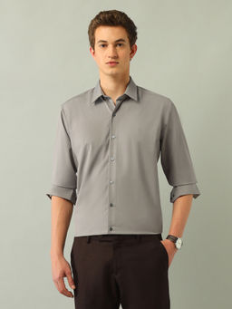 Arrow Newyork - Solid Grey Full Sleeves Collar Neck Shirt