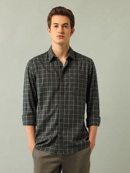 Arrow Sports - Checks Green Full Sleeves Collar Neck Shirt