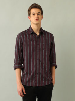 Arrow Sports - Stripes Red Full Sleeves Collar Neck Shirt