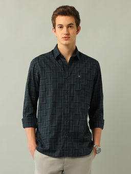 Arrow Sports - Geometric Green Full Sleeves Collar Neck Shirt