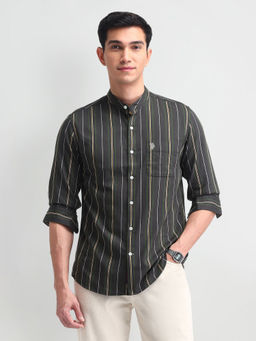 U.S. Polo Assn. Denim Co. - Stripes Green Full Sleeves Mandarin Neck Shirt