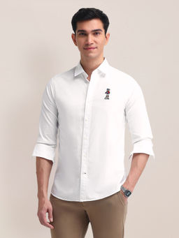 U.S. POLO ASSN. - Solid White Full Sleeves Collar Neck Shirt