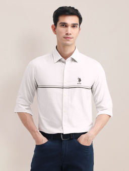U.S. POLO ASSN. - Stripes Grey Full Sleeves Collar Neck Shirt