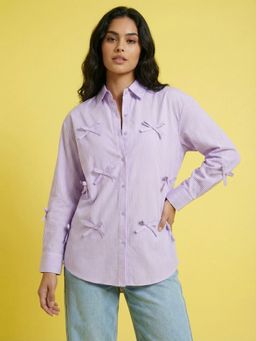 Buynewtrend - Purple Women Cotton Oversized Shirt