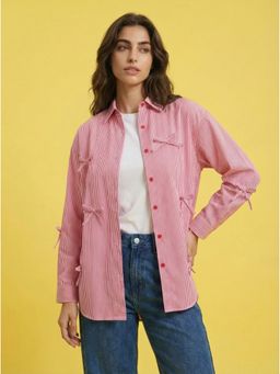 Buynewtrend - Red Women Cotton Oversized Shirt