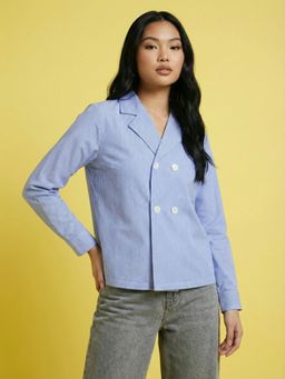 Buynewtrend - Women Blue Striped Shirt