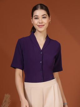 FITHUB - Women Purple Formal Tailored Button-Down Shirt