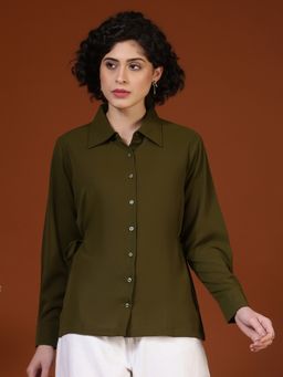 FITHUB - Women Olive Formal Tailored Button-Down Shirt