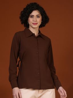 FITHUB - Women Brown Formal Tailored Button-Down Shirt
