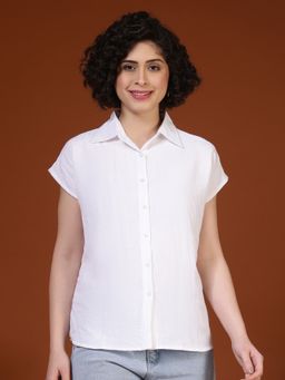 FITHUB - Women White Solid Oversized Fit Casual Shirt
