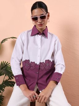 FITHUB - Women Colourblocked Floral Embroidered Casual Shirt