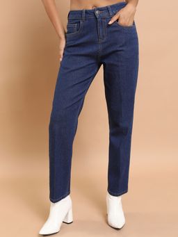 TOKYO TALKIES - Women Blue Boyfriend Fit Clean Look Mid-Rise Jeans