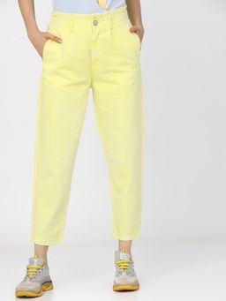 TOKYO TALKIES - Women Yellow Solid Stretchable Regular Fit Jeans