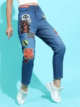 TOKYO TALKIES - Women Stunning Blue Mom Fit Stretchable Jeans