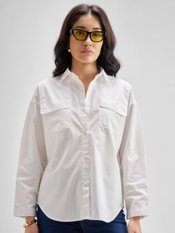 TOKYO TALKIES - Women White Solid Relaxed Fit Shirt