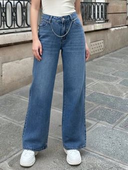 Outzidr - Blue Dual Tone Washed Wide Leg Denim Jeans