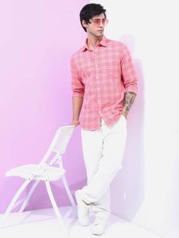 HIGHLANDER - Men Pink Checks Casual Shirt