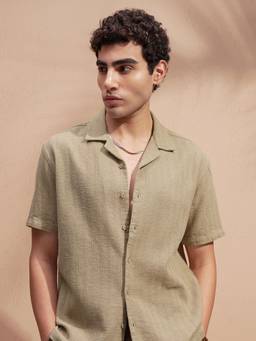 HIGHLANDER - Men Khaki Textured Casual Shirt