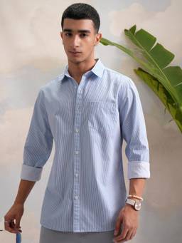 HIGHLANDER - Men Blue Stripes Casual Shirt