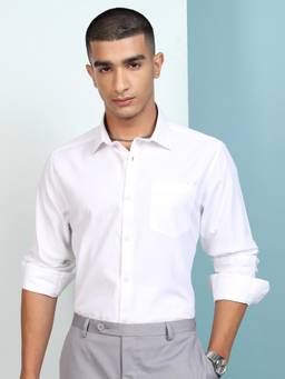 HIGHLANDER - Men White Regular Fit Button Down Collar Full Sleeve Satin Shirt