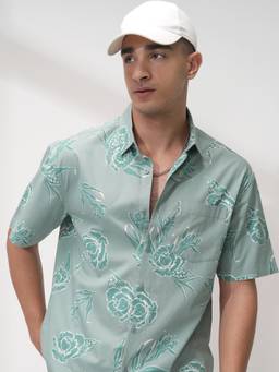 HIGHLANDER - Men Green Comfort Floral Opaque Printed Casual Shirt