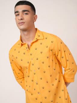 HIGHLANDER - Men Yellow Slim Fit Printed Casual Shirt