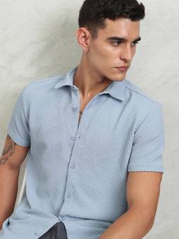 HIGHLANDER - Men Blue Popcorn Textured Casual Shirt
