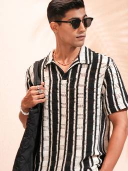 HIGHLANDER - Men Black Crochet Relaxed Shirt