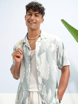 HIGHLANDER - Men Green Jacquard Seersucker Relaxed Shirt
