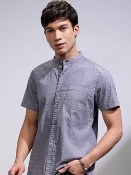 HIGHLANDER - Blue Self Design Slim Fit Casual Shirt