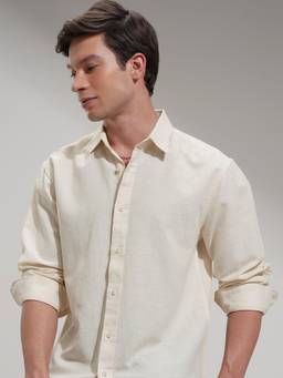 HIGHLANDER - Men's Beige Collar Neck Full Sleeves Relaxed Solid/Plain Shirt