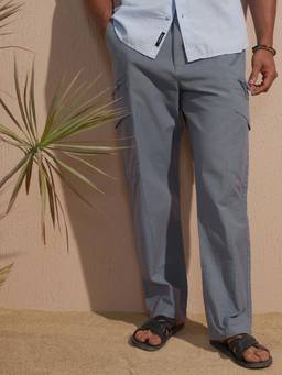 HIGHLANDER - Men Grey Premium Linen Relaxed Fit Cargo Pant