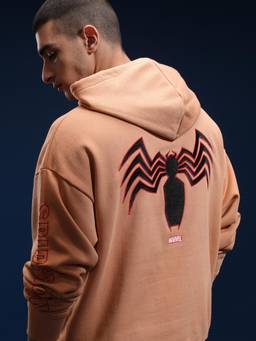 HIGHLANDER - Men Tan Cotton Blend Oversized Fit Hoodie