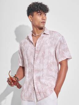 HIGHLANDER - Men Pink Viscose Rayon Relaxed Fit Shirt