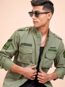 LOCOMOTIVE - Men Olive Solid Tailored Shacket