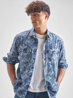 LOCOMOTIVE - Premium Men Indigo Washed Dobby Oversized Overshirt