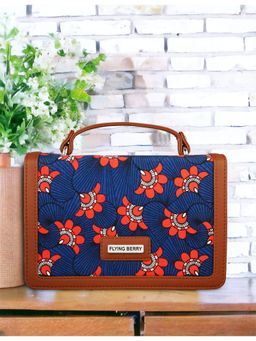 FLYING BERRY - Blue Ethnic Floral Print Handcrafted Vegan Leather Sustainable Sling Bag